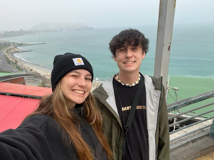 Isabella and co-founder Ethan Brimhall in their natural element (traveling), in lima, peru